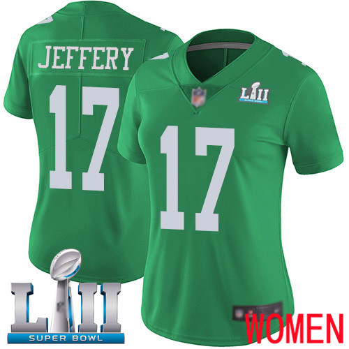 Women Philadelphia Eagles #17 Alshon Jeffery Limited Green Rush Vapor Untouchable NFL Jersey Super Bowl LII->women nfl jersey->Women Jersey